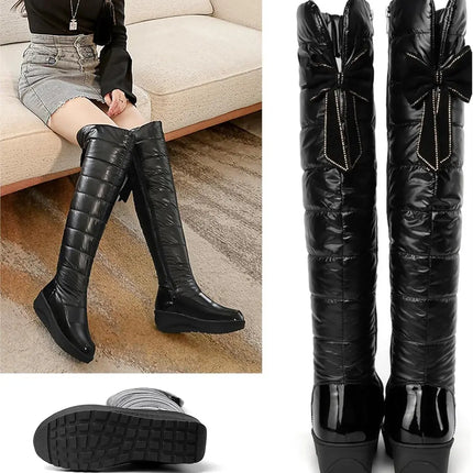 Over the Knee Black Waterproof Snow Boots for Women