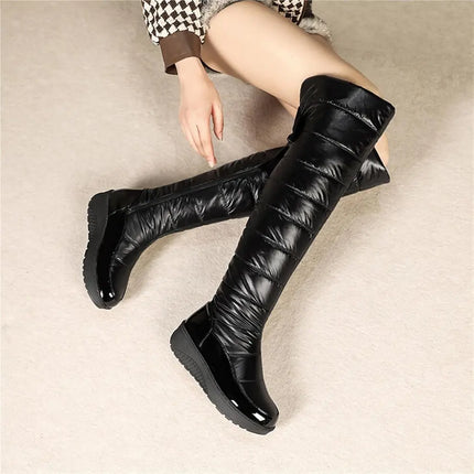 Over the Knee Black Waterproof Snow Boots for Women