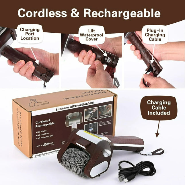 Rechargeable Electric Grill Brush with LED Light