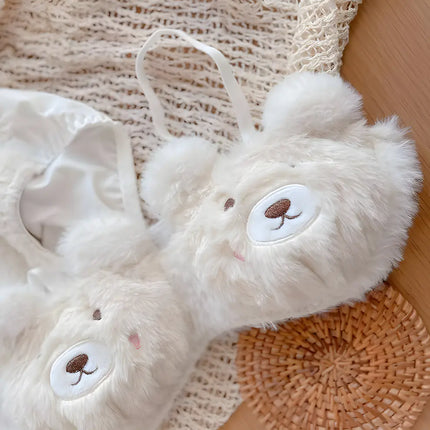 Cute Plush V-Neck Bra Set
