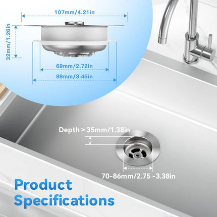 Kitchen Sink Drain Strainer 3 in 1