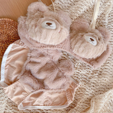 Cute Plush V-Neck Bra Set